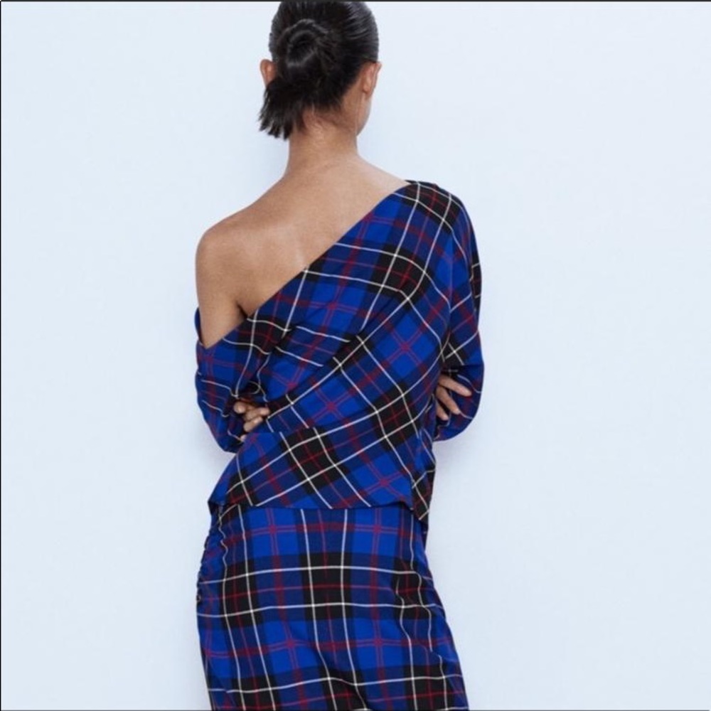 ZARA asymmetric plaid top